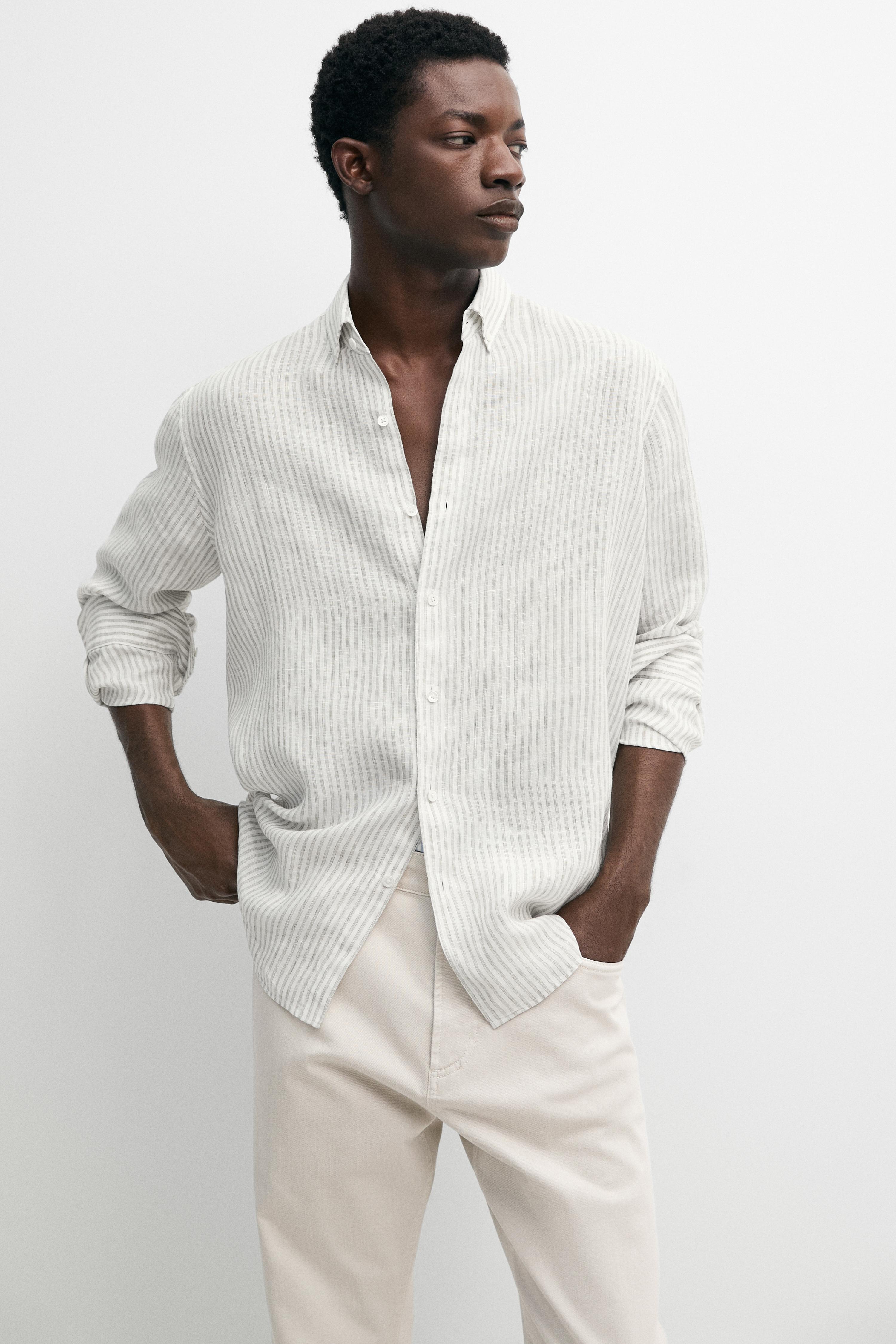 100% linen pinstriped slim fit shirt